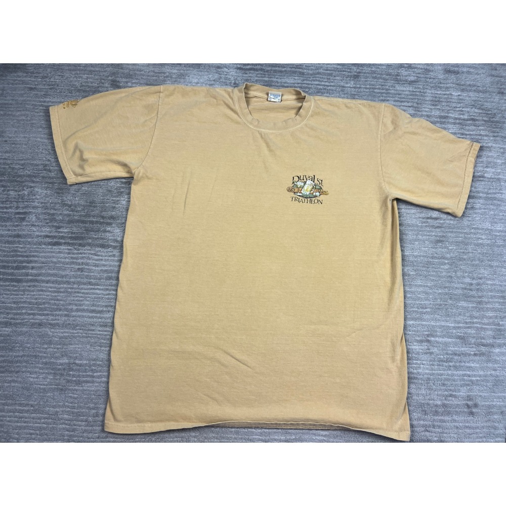 Crazy Shirts T-Shirt Men XL Tan Duval St Key West Triathlon Graphic Short Sleeve